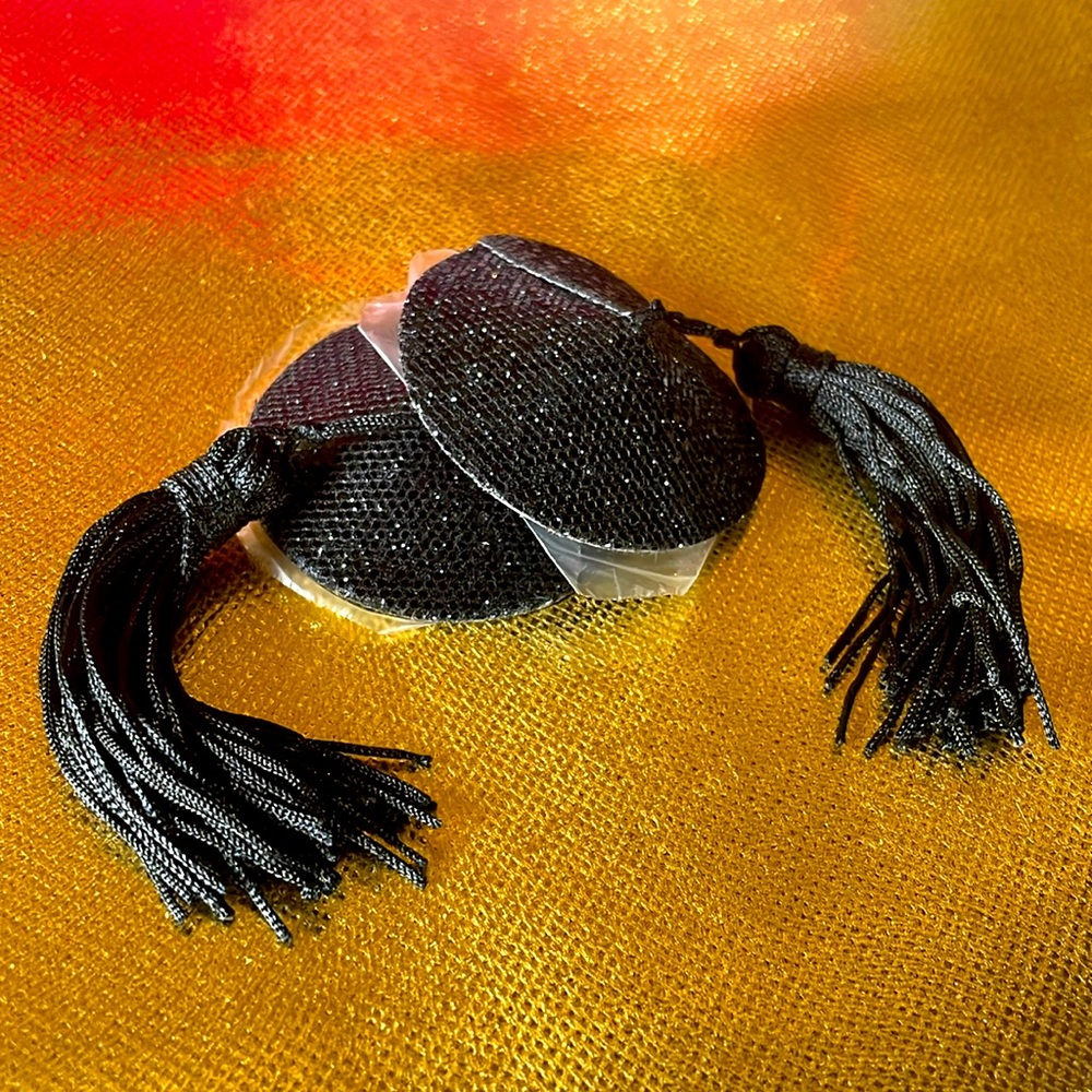 NWT black tassel pasties sequined nipple covers sexy jiggle embellished one size - Picture 7 of 8